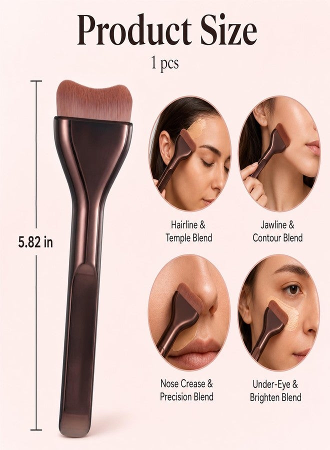 Heclia Flat Angled Kabuki Foundation Brush Liquid Foundation Brushes Brown Kabuki Face Makeup Brush Thin Flat Makeup Applicator Face Applicator for Smooth Cream Make up Mask Application - Image 2