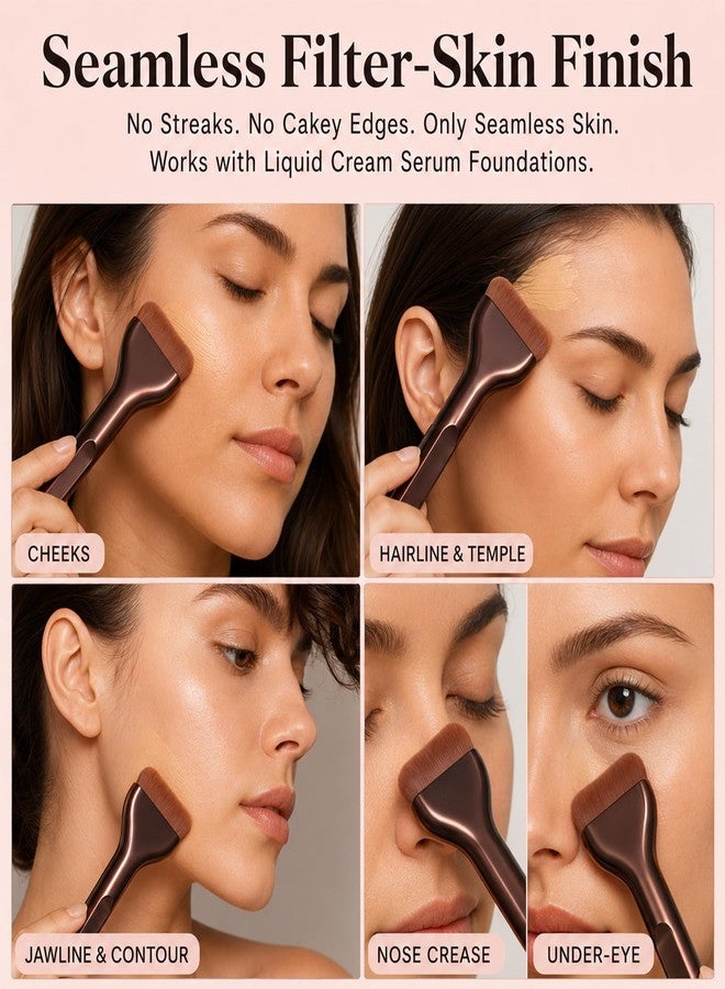 Heclia Flat Angled Kabuki Foundation Brush Liquid Foundation Brushes Brown Kabuki Face Makeup Brush Thin Flat Makeup Applicator Face Applicator for Smooth Cream Make up Mask Application - Image 5