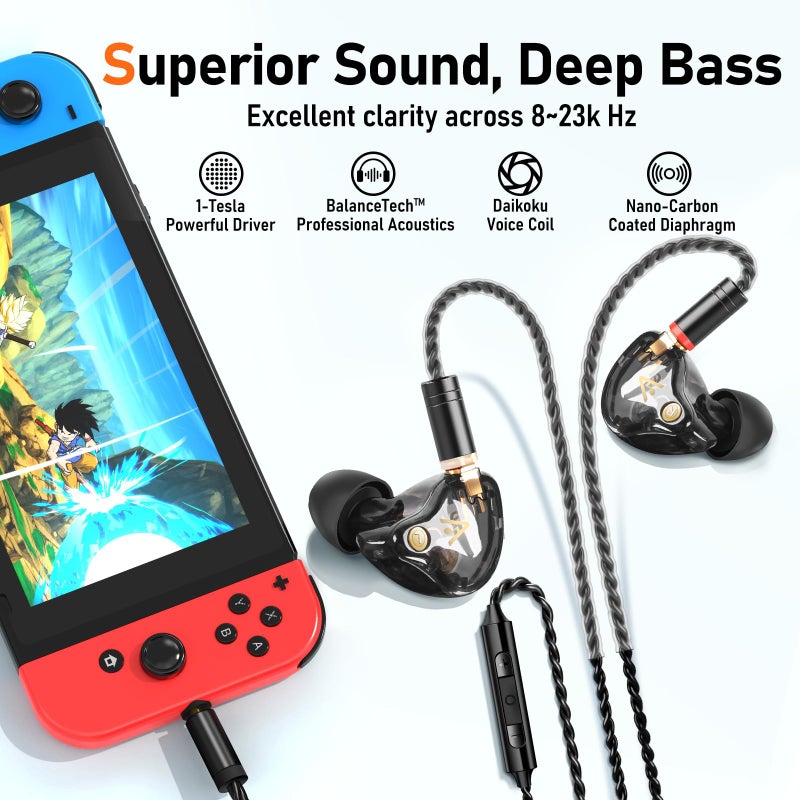 Audiovance Vibes 202M Wired Earbuds - HiFi in Ear Monitor Headphones - Noise Isolating Ear Buds w/ Mic - Clear Sound, Deep Bass & Comfort-Fit Gaming Earphones - MMCX to 3.5mm & Silver Plated Cord, Carrying Case - Image 3