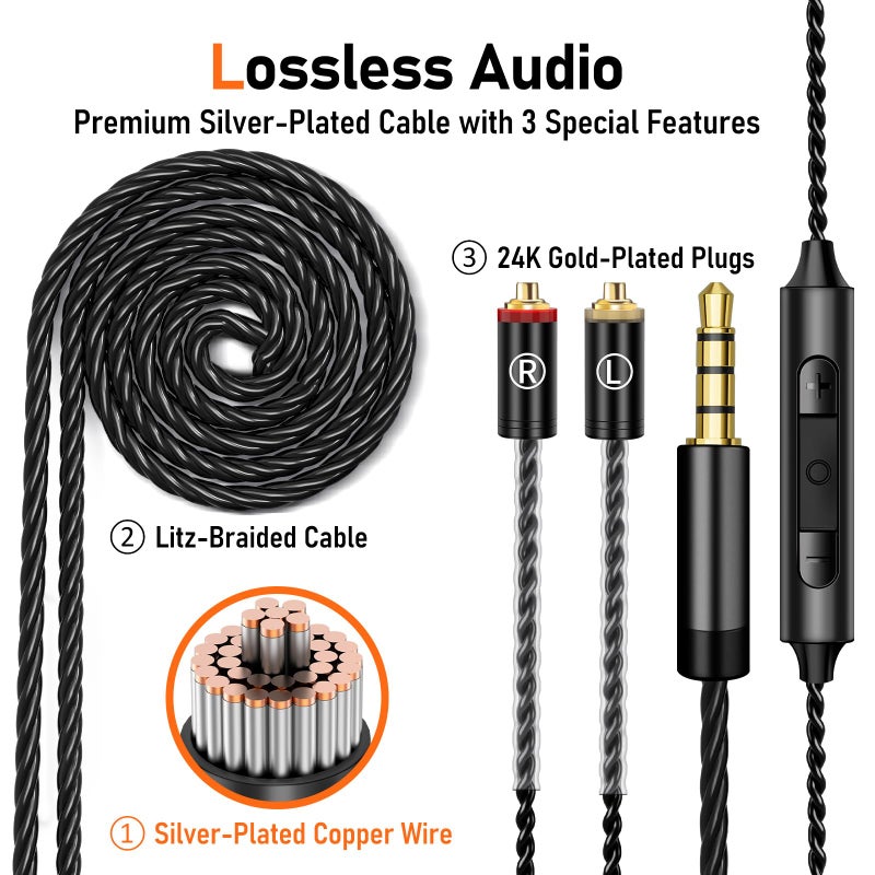 Audiovance Vibes 202M Wired Earbuds - HiFi in Ear Monitor Headphones - Noise Isolating Ear Buds w/ Mic - Clear Sound, Deep Bass & Comfort-Fit Gaming Earphones - MMCX to 3.5mm & Silver Plated Cord, Carrying Case - Image 4