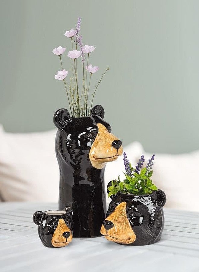 Abbott Collection Tall Black Bear Vase - Stoneware (9" H) - Image 3