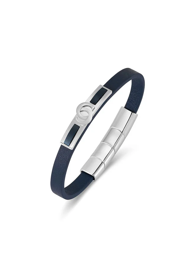 شيروتي 1881 سوار إيليو جلد أزرق بشعار سي مزدوج للرجال