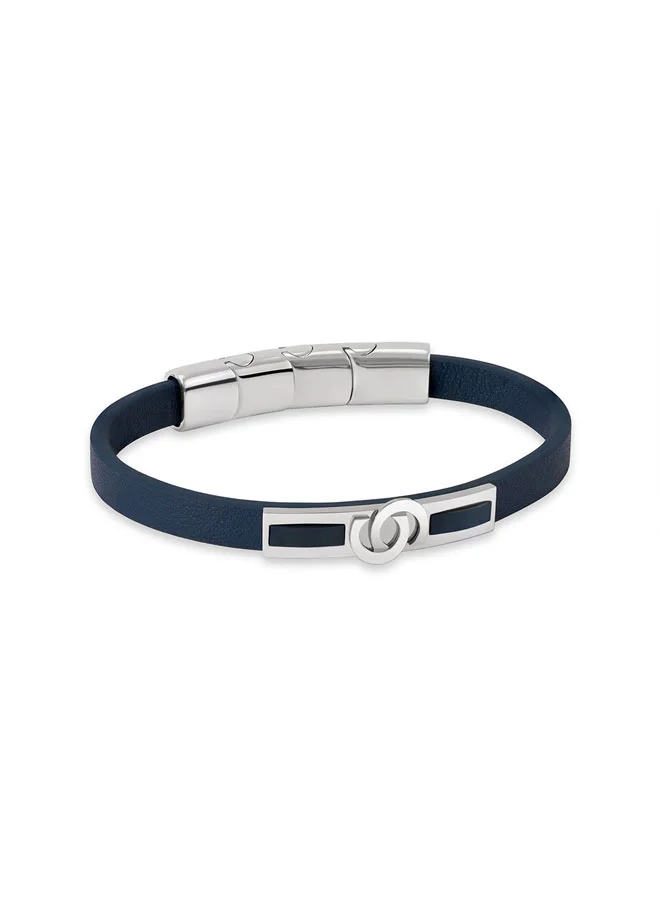 Elio Navy Leather Double C Logo Bracelet for Men