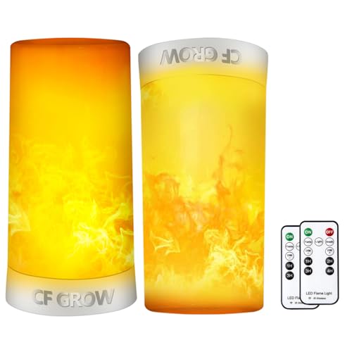 CFGROW LED Flame Effect Fireplace Light with Remote & Timer, USB Rechargeable Battery Operated Flameless Candle Light for Room Party Bar Decor - 2 PCS - Image 1