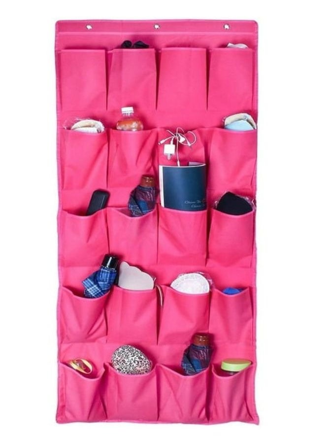 Generic Hanging Shoe Organizer Over the Door 20 Pockets Fabric with Practical and Elegant Design - Fuchsia  - Image 1