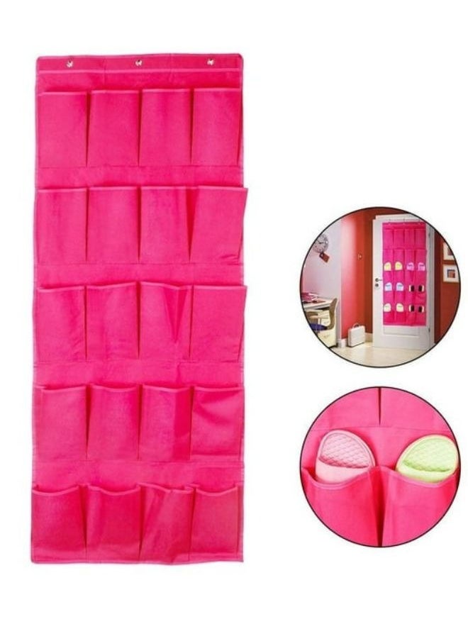 Generic Hanging Shoe Organizer Over the Door 20 Pockets Fabric with Practical and Elegant Design - Fuchsia  - Image 2