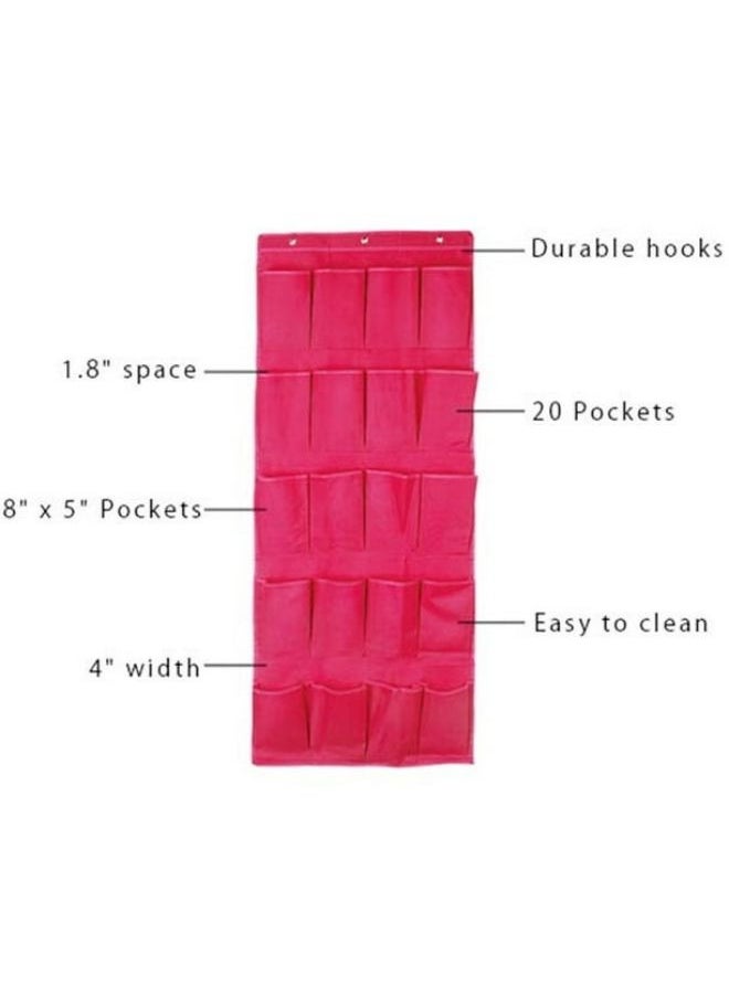 Generic Hanging Shoe Organizer Over the Door 20 Pockets Fabric with Practical and Elegant Design - Fuchsia  - Image 3