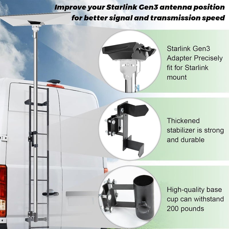 Ybervont Starlink Gen 3 Pole Mount Kit - Adjustable Design for Easy Installation & Optimal Signal Reception - High Load Capacity, Portable & Perfect for RV Ladder - Image 5