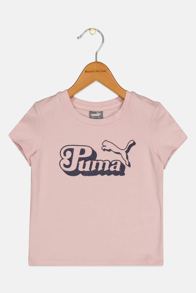 PUMA Kids Girl Brand Logo Short Sleeve T- Shirt, Pink - Image 3