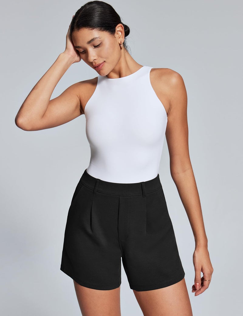IUGA Womens Dress Shorts for Women High Waisted Trouser Summer Business Womens Dressy Casual Pleated Wide Leg Shorts Black - Image 2