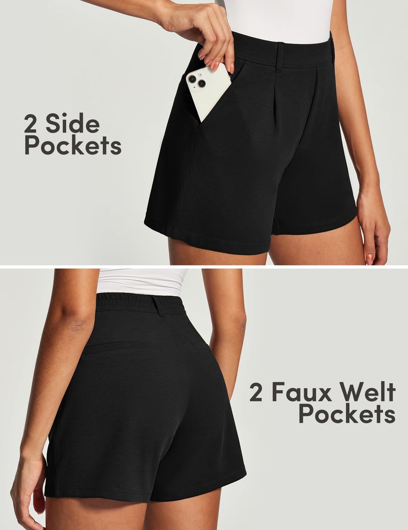 IUGA Womens Dress Shorts for Women High Waisted Trouser Summer Business Womens Dressy Casual Pleated Wide Leg Shorts Black - Image 4