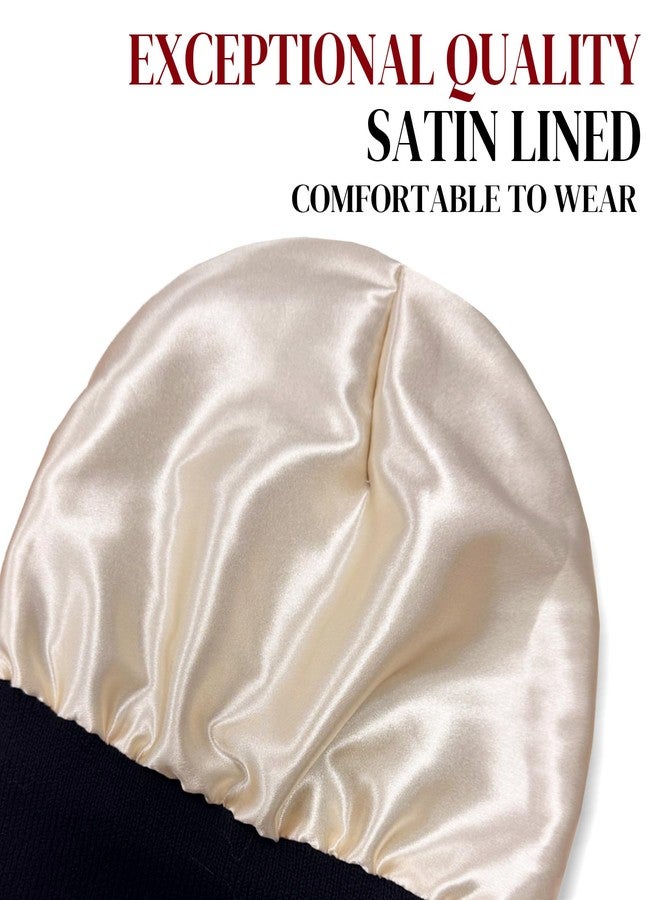 PFFY 2 Packs Womens Satin Lined Beanie Hat Silk Lining Winter Hats Beanies for Women Soft Slouchy Beanie Skull Cap Black+Black - Image 4