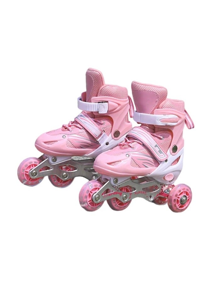 Kids Inline Skates with Light Up Wheels High Elasticity Unisex Boys Girls Teens Youth Pink Medium (35-38) cm  - Image 1