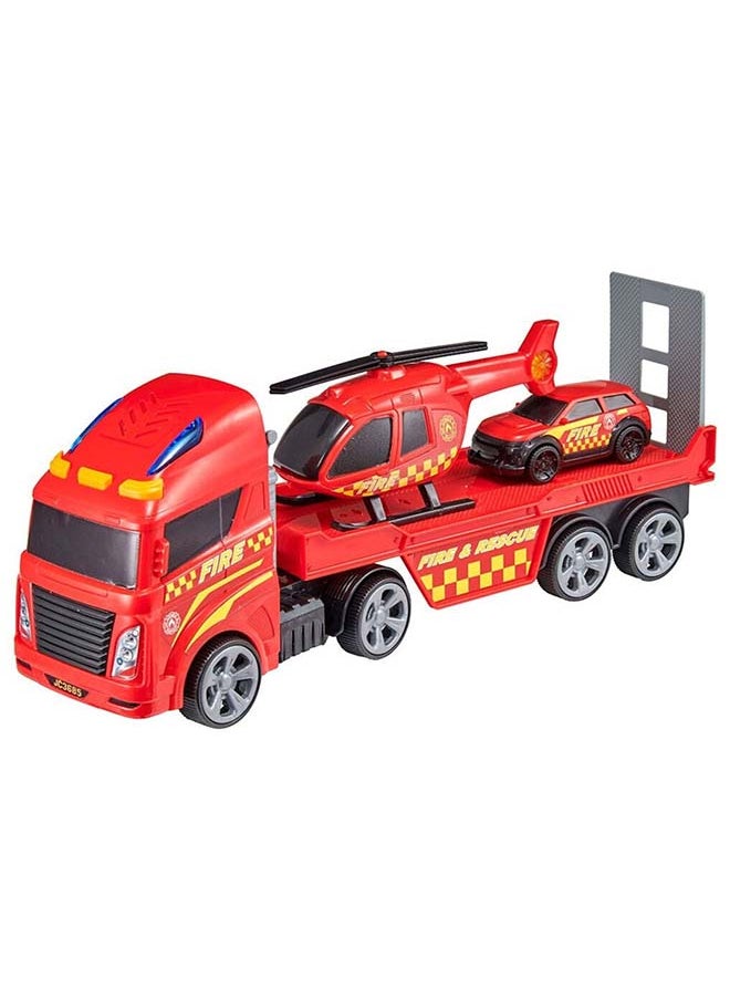 D-Power Teamsterz Fire Transporter Play Vehicle Set with Helicopter & Car | Easy to carry and transport | Engaging lights and realistic sound effects | Requires 3 x LR44 batteries (included) to power the lights and sounds | Suitable for children aged 3 years and above  - Image 2