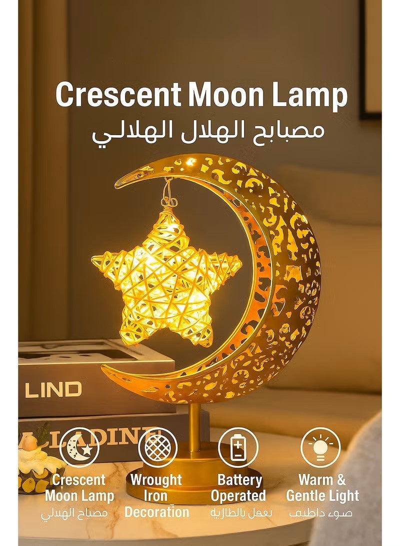 مصباح طاولة LED زخرفي بالشكل القمري والنجوم، مصباح رأس السرير بإضاءة دافئة - مناسب للغرفة النوم، القاعة، حضانة الأطفال والزينة المنزلية - Image 1