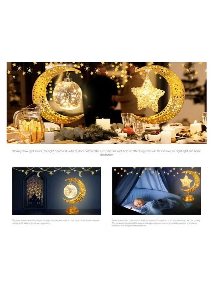 مصباح طاولة LED زخرفي بالشكل القمري والنجوم، مصباح رأس السرير بإضاءة دافئة - مناسب للغرفة النوم، القاعة، حضانة الأطفال والزينة المنزلية - Image 4