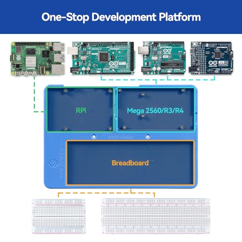 SunFounder RAB Holder for Raspberry Pi Breadboard Holder 5 in 1 Base Plate Compatible with Arduino Uno R4 Minima/WiFi/Uno R3/Mega R3, Raspberry Pi 5 4B 3B+ 3B 2 Model B and 400 800 Points Breadboard - Image 2