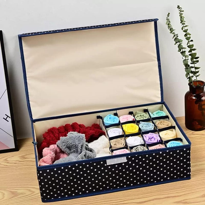 Shree Hari Multi Compartment Foldable Storage Box Closet Drawer Organizer With Lid 17 Grids For Underwear Closet Storage For Bra Panty Innerwear Cloth Cover - Image 2