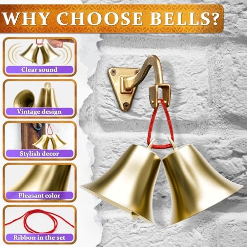 LAGARTO 2 Pcs Bells for Door Knob – Hanging Bell for Door Opening 2″ × 1.8″ Vintage Brass with Hanging Loop, Clear Ringing Sound for Home Entry & Office Decorative – Small Bell for DIY Crafts & Holiday Decor - Image 4