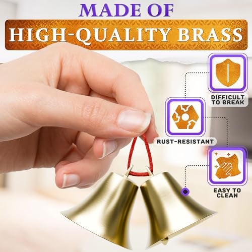 LAGARTO 2 Pcs Bells for Door Knob – Hanging Bell for Door Opening 2″ × 1.8″ Vintage Brass with Hanging Loop, Clear Ringing Sound for Home Entry & Office Decorative – Small Bell for DIY Crafts & Holiday Decor - Image 3