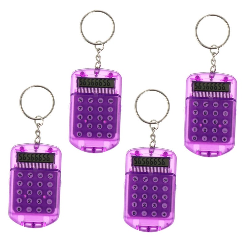 Purple 4 Pack Compact Keychain Calculator Portable Plastic Pocket Calculators for Students School Office - Image 2