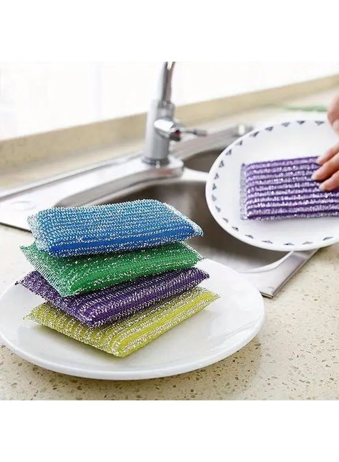 4pcs Heavy Duty Reusable Kitchen Sponges Random Colors Double Sided Scrub Pads Machine Washable - Image 4
