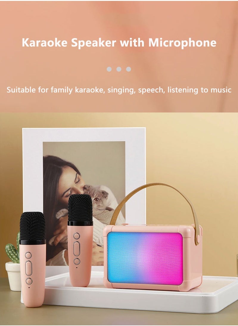 Vermaney - Mini Karaoke Machine, Dual Wireless Bluetooth Karaoke Microphone with RGB Bluetooth Speaker, Portable Party Karaoke Speaker with Mic, Gifts for Kids and Adults (Pink) - Image 1