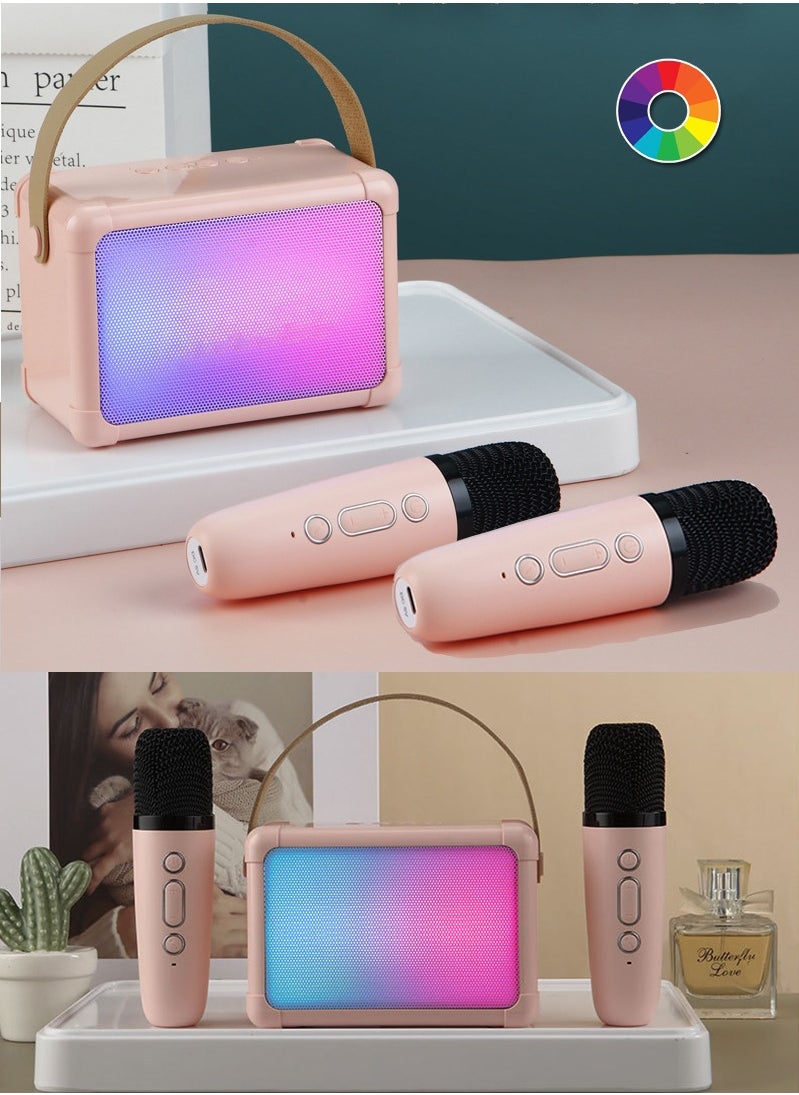 Vermaney - Mini Karaoke Machine, Dual Wireless Bluetooth Karaoke Microphone with RGB Bluetooth Speaker, Portable Party Karaoke Speaker with Mic, Gifts for Kids and Adults (Pink) - Image 1
