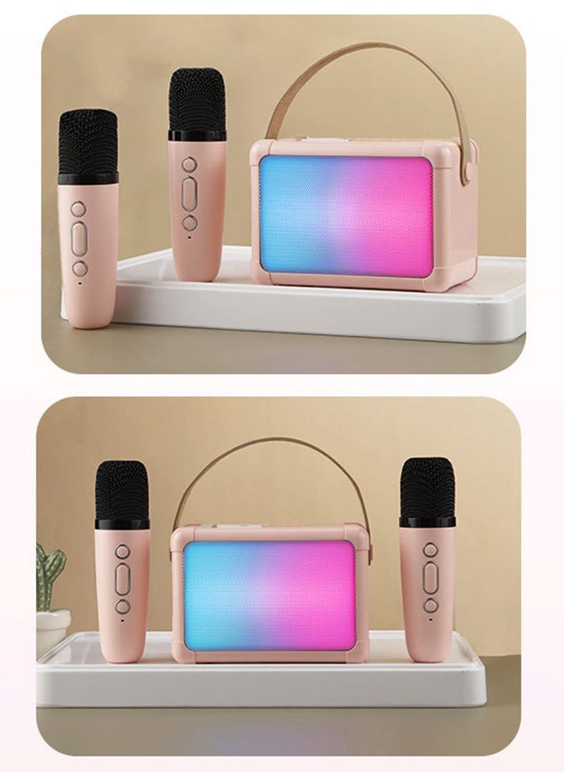 Vermaney - Mini Karaoke Machine, Dual Wireless Bluetooth Karaoke Microphone with RGB Bluetooth Speaker, Portable Party Karaoke Speaker with Mic, Gifts for Kids and Adults (Pink) - Image 1