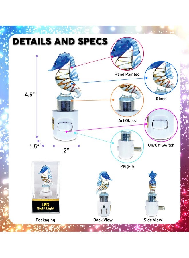 Puzzled COTA Global Seahorse Night Light - Home Décor Wall Plug in Night Light with Switch, Unique Decorative Hand Made LED Glass Art Nightlight for Bathroom, Nursery - 4.5 Inches - Image 2