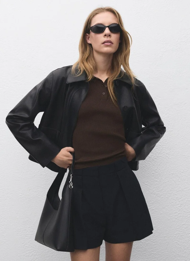 MANGO Short-sleeved polo-neck sweater