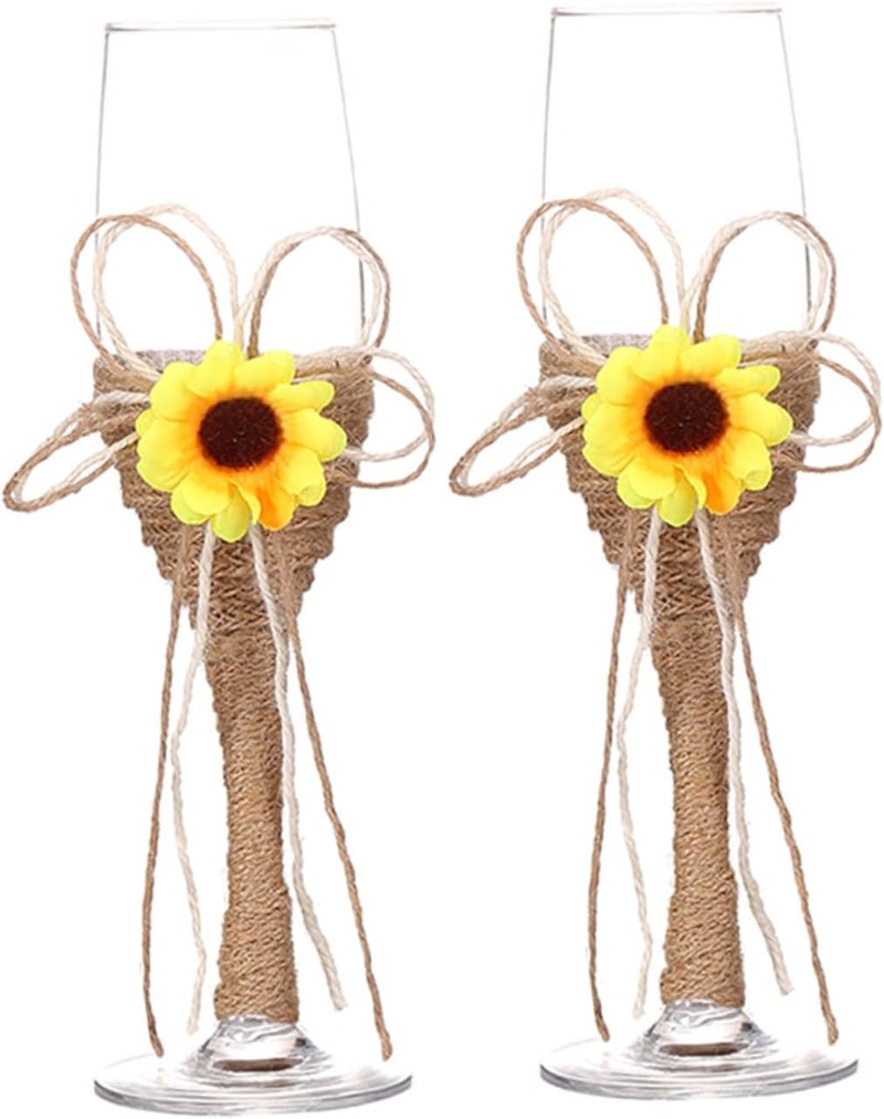 MAGICLULU Creative Sunflower Rope Wrapped Glass Goblets Rustic Elegant Wine Glasses for Wedding Party Home Bar Ktv and Restaurant Use - Image 1