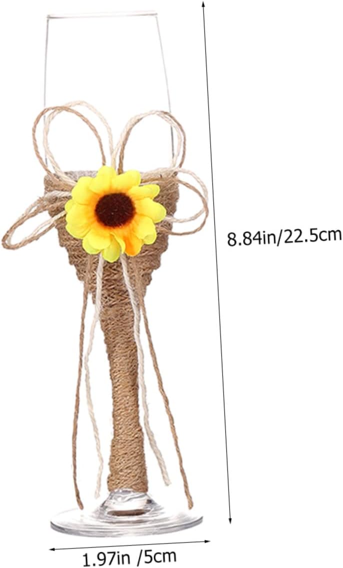 MAGICLULU Creative Sunflower Rope Wrapped Glass Goblets Rustic Elegant Wine Glasses for Wedding Party Home Bar Ktv and Restaurant Use - Image 2