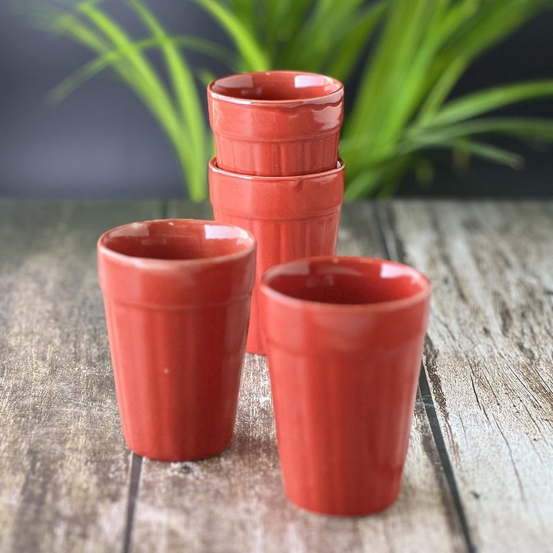 BACKKSPACE RETAIL Ceramic Pottery Cutting Chai Coffee Tea Glass Cups Mugs Set of 4 100ml Red Stylish and Durable Drinkware Microwave Dishwasher Safe Ideal for Home Office Gifting - Image 2
