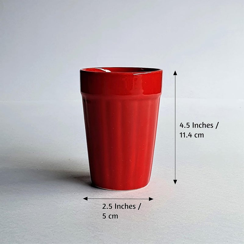 BACKKSPACE RETAIL Ceramic Pottery Cutting Chai Coffee Tea Glass Cups Mugs Set of 4 100ml Red Stylish and Durable Drinkware Microwave Dishwasher Safe Ideal for Home Office Gifting - Image 5