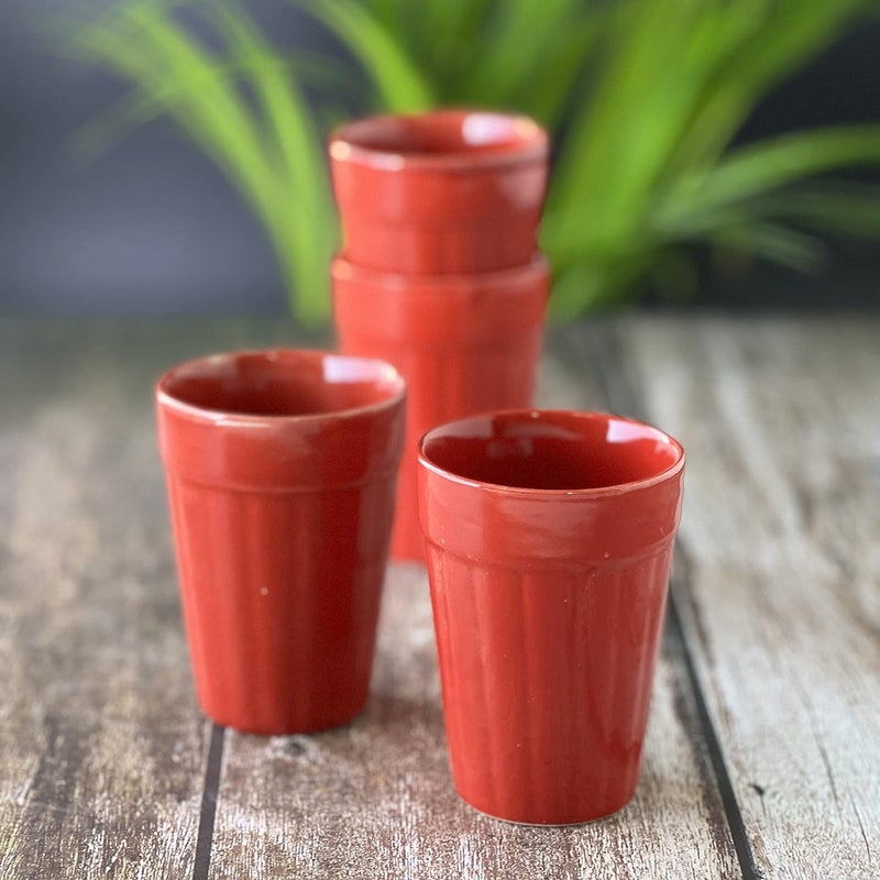 BACKKSPACE RETAIL Ceramic Pottery Cutting Chai Coffee Tea Glass Cups Mugs Set of 4 100ml Red Stylish and Durable Drinkware Microwave Dishwasher Safe Ideal for Home Office Gifting - Image 1