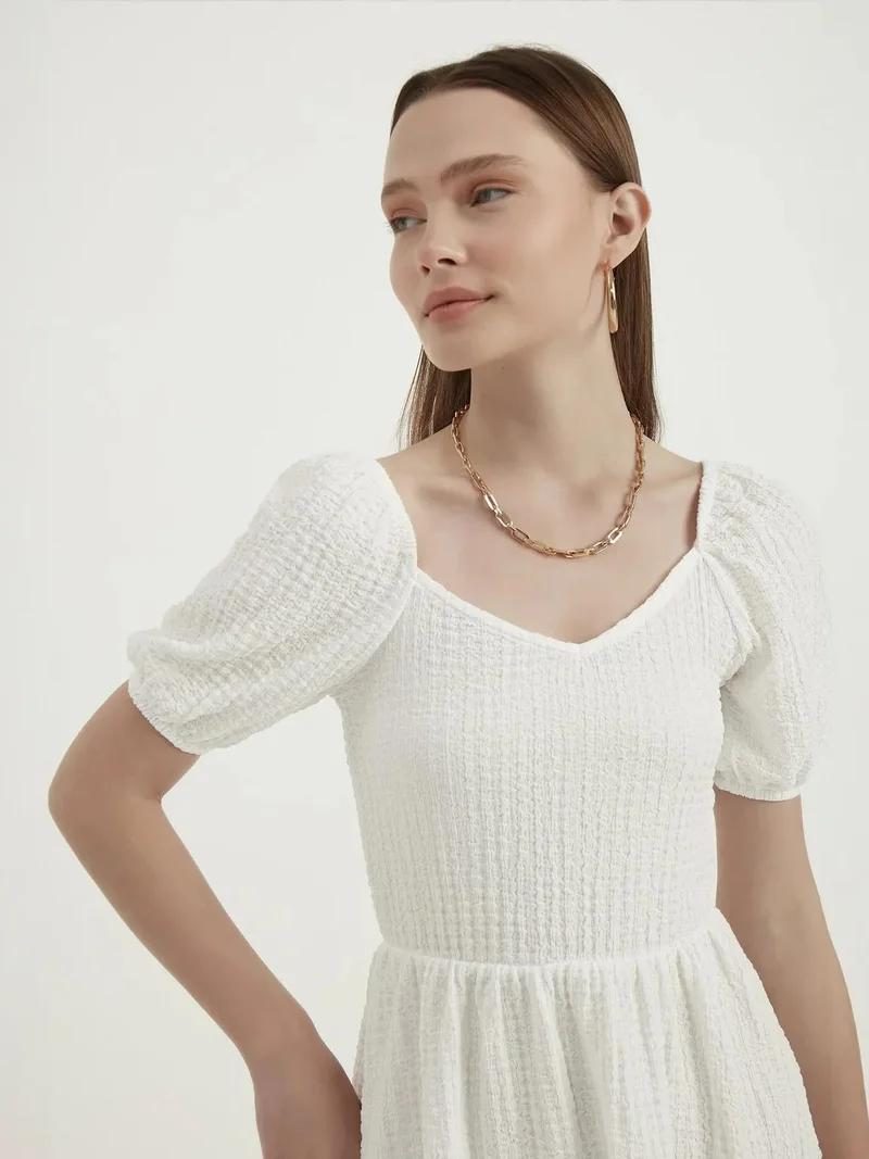 HICCUP V Neck Balloon Sleeves Mini Dress