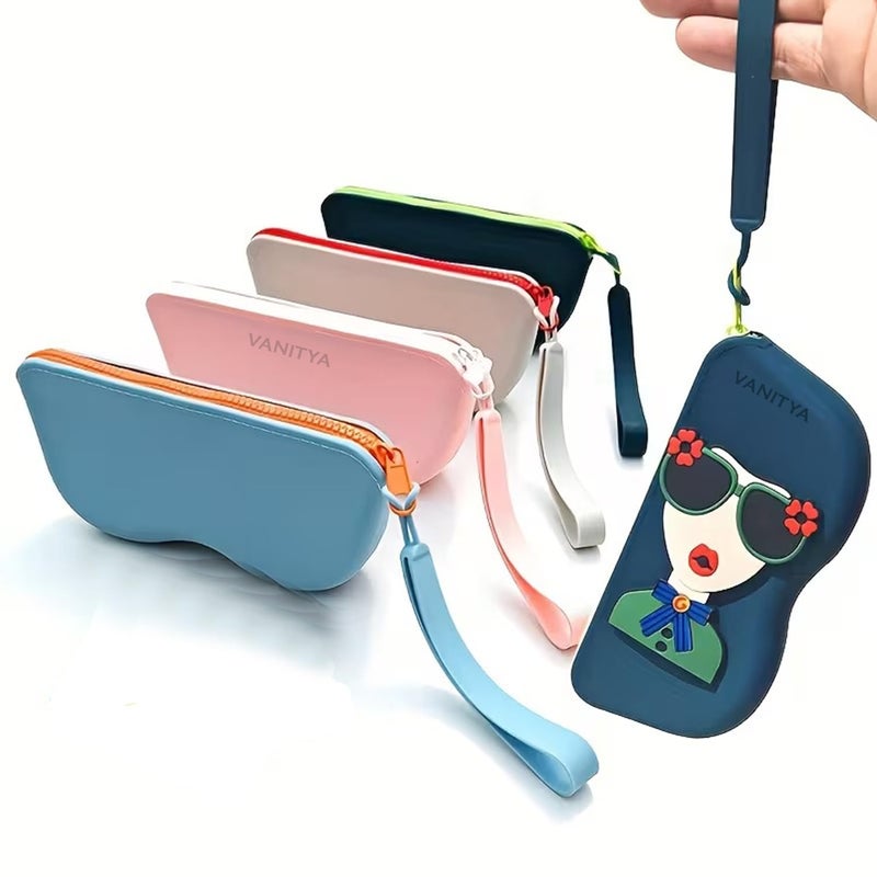 VANITYA حقيبة تخزين نظارات شمسية من السيليكون مع سحاب وحلقة مفاتيح | علبة نظارات مقاومة للماء والصدمات والغبار | حامل نظارات سفر ناعم للرجال والنساء - Image 1