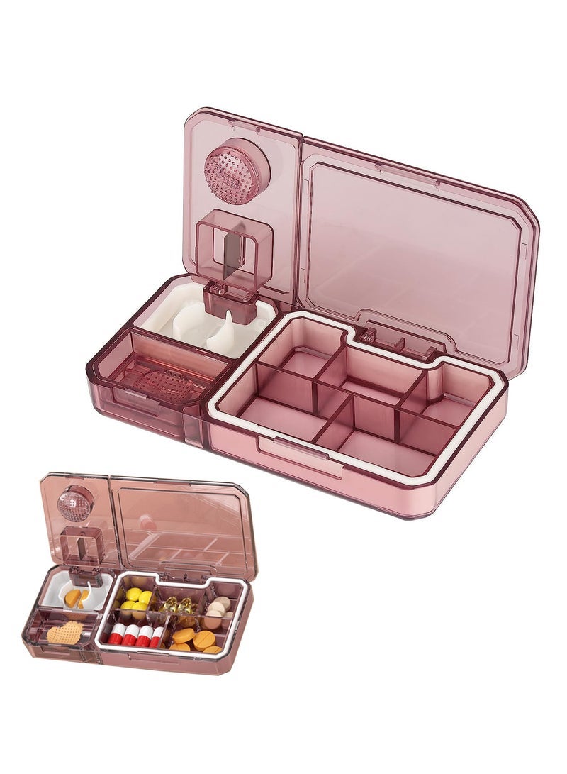 general Daily Pill Organizer, 3 in 1 Pill Divider, Pill Cutter, Pill Splitter, Pill Crusher, Travel Purse Pill Box Container, Combined Pill Case to Hold Vitamins, Cod Liver Oil - Image 1