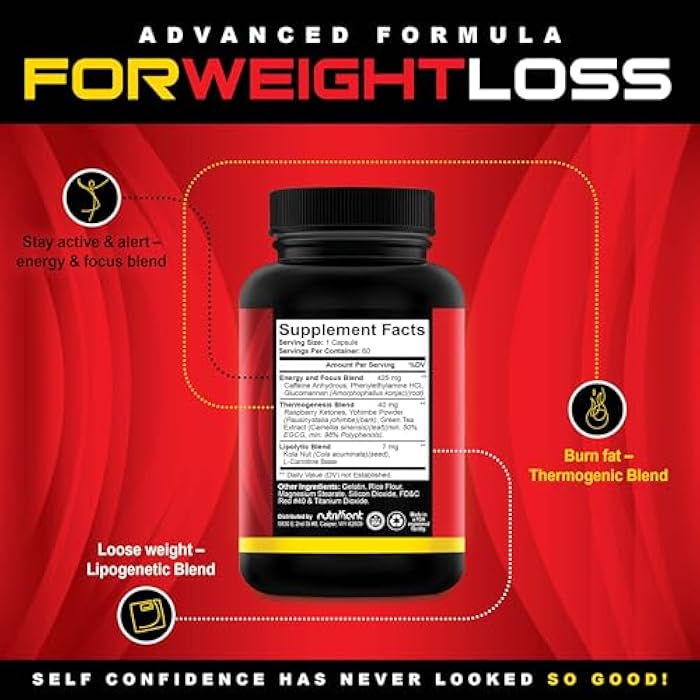 Nutriment كويك تن - أفضل حبوب فقدان الوزن - معزز طبيعي لعملية الأيض، مثبط للشهية، حبوب حرق الدهون - حبوب حمية مميزة للنساء والرجال - مزيج للطاقة والتركيز - 60 كبسولة - Image 3