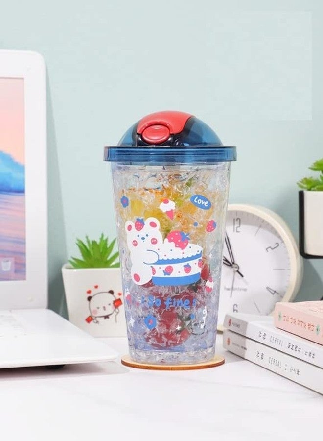 TEMSON Double Wall Cartoon Printed Sipper with Straw,Jelly Freezer Water Sipper for Kids, Acrylic Sipper Bottle with Straw - 450 ML (D - Pink)(BB 9018) - Image 3