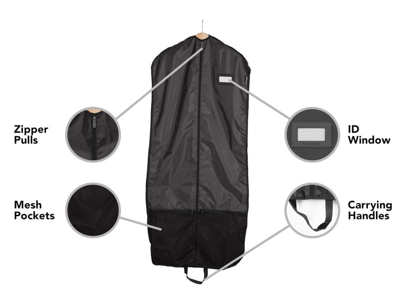 Covermates Keepsakes Deluxe Garment Bag Set - Premium Polyester - Full Length Zipper - ID Window - Carrying Handles - Stowaway Pouch - Closet Storage, Black - Image 3