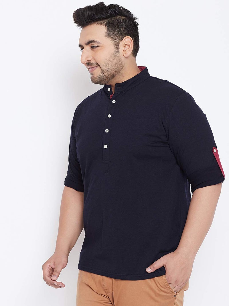 Bigbanana Plus Size Men's Regular Fit Solid Henley Tshirt (Warren,Navy Blue,3XL) - Image 3