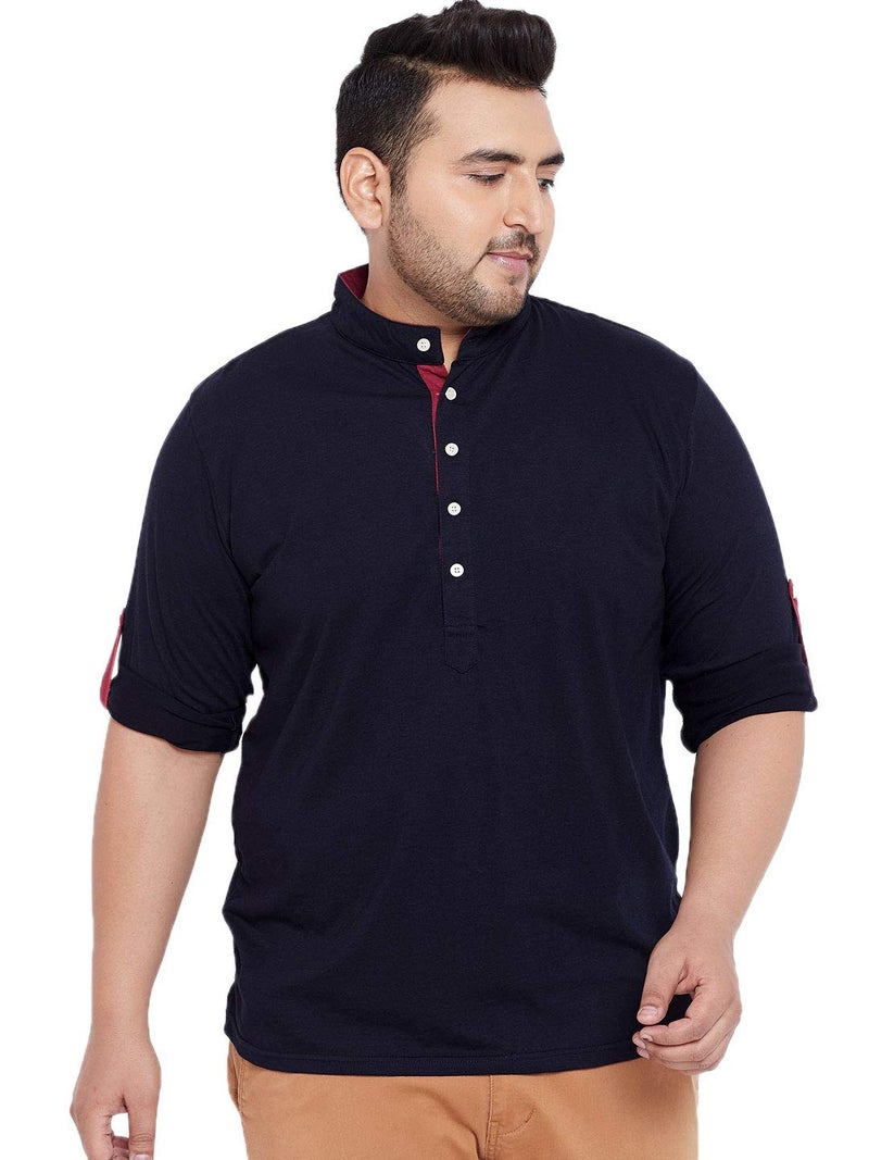 Bigbanana Plus Size Men's Regular Fit Solid Henley Tshirt (Warren,Navy Blue,3XL) - Image 1