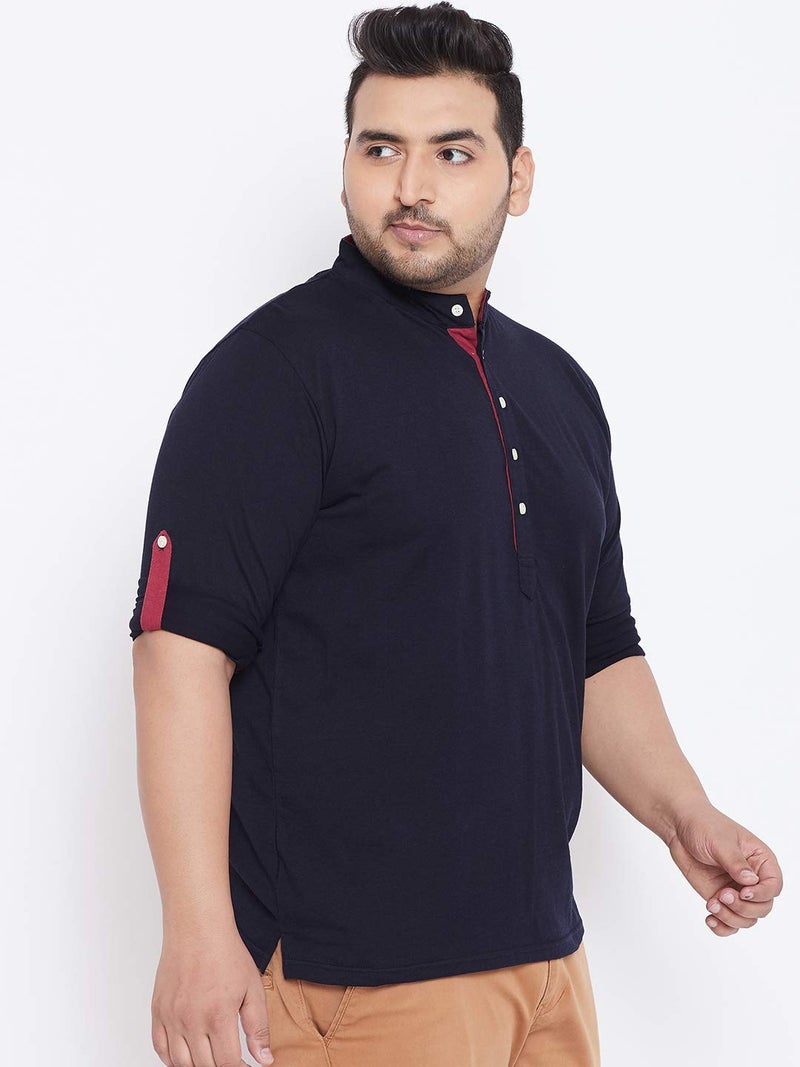 Bigbanana Plus Size Men's Regular Fit Solid Henley Tshirt (Warren,Navy Blue,3XL) - Image 4