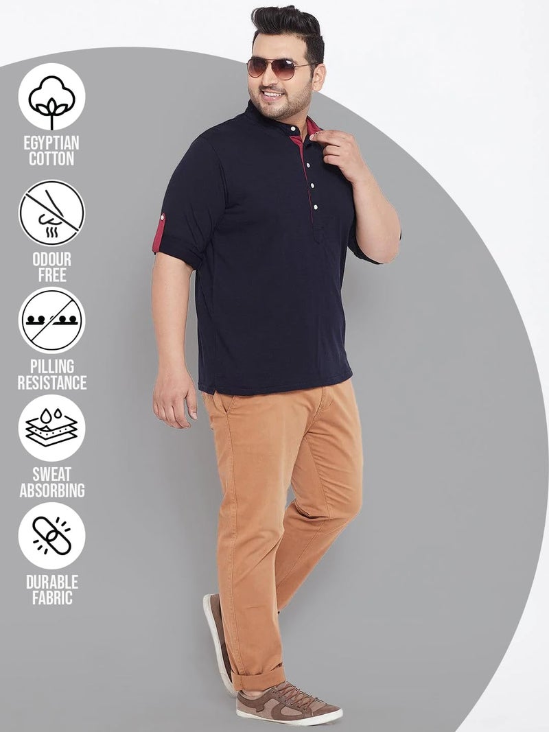 Bigbanana Plus Size Men's Regular Fit Solid Henley Tshirt (Warren,Navy Blue,3XL) - Image 2