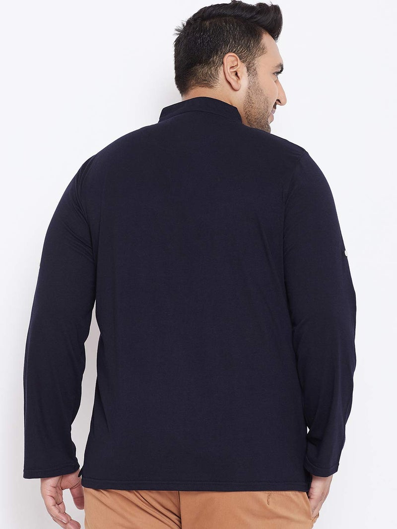 Bigbanana Plus Size Men's Regular Fit Solid Henley Tshirt (Warren,Navy Blue,3XL) - Image 5
