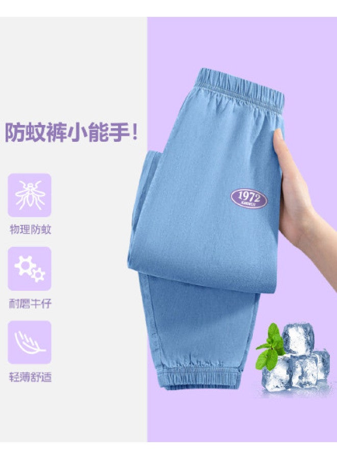 Jeanswest Girls' Mosquito-repellent Pants Summer Thin Tencel-like Denim Trousers For Big Kids Trendy Blue Long Pants - Image 1