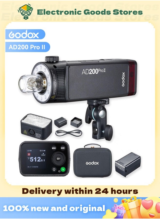 Godox - Godox AD200Pro AD200 pro II Flash Strobe,200Ws 1/512~1/1,1/8000 HSS, 0.01-1.8s Recycle Time, 2980mAh Battery,2.4G Wireiess X System,Bare Bulb/Speedlite Fresnel Flash Head (AD200 AD200Pro Upgraded) - Image 1