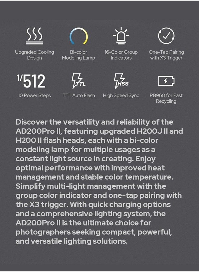 Godox - Godox AD200Pro AD200 pro II Flash Strobe,200Ws 1/512~1/1,1/8000 HSS, 0.01-1.8s Recycle Time, 2980mAh Battery,2.4G Wireiess X System,Bare Bulb/Speedlite Fresnel Flash Head (AD200 AD200Pro Upgraded) - Image 1